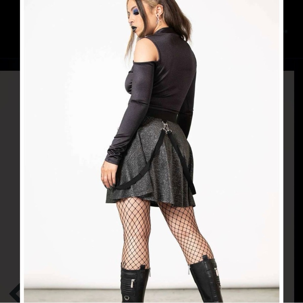 Killstar Black Cold Shoulder Crop Top - Picture 2 of 3